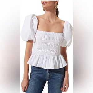 ASTR the Label Bubble Sleeve Smocked Blouse